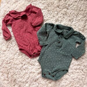 L’ovedbaby Onsies Bodysuit Soft Teal Green and Appleberry 9-12 months
